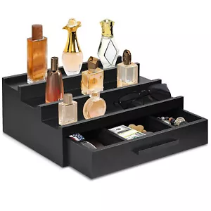 Black Cologne Organizer for Men 3 Tier Wooden Perfume Display Stand - Picture 1 of 9