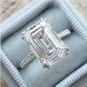 3 Ct Emerald Cut Lab Created Diamond 14K White Gold Finish Engagement Ring - Picture 1 of 5