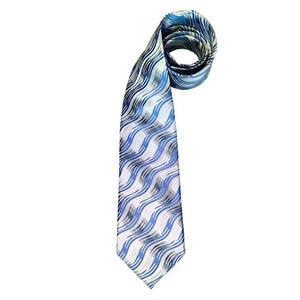 Vin Morengo Milano Satin Jacquard Men’s Tie Blue Gray Necktie Swirly Lines - Picture 1 of 10