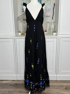 Anthropologie Maxikleid schwarz kariert bestickt Medium neu mit Etikett ärmellos - Bild 1 von 9
