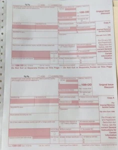 5 SHEETS 1099-OID IRS Original Issue Discount & 1096 Transmittal Forms - Picture 1 of 9