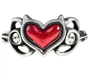 Alchemy Gothic Little Devil Ring Red Heart Devil Horns Crystal Fine Pewter R238 - Picture 1 of 5