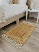 Rug 100% Jute Natural Braided Style Reversible Fringes Carpet Modern Area Rugs