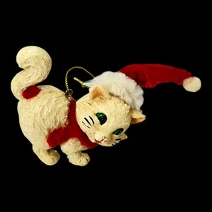 Kurt S Adler Weihnachten Katze Ornament Weihnachtsmann Mütze rot Schal 2" mit Etikett - Bild 1 von 8