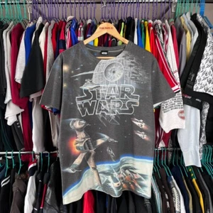 Vintage 2000 Star Wars Overprinted T-Shirt AOP, X-Wings, Morte Nera, Darth Vader - Bild 1 von 8