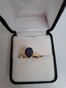 Blue Sapphire Ring Sz M Yellow Gold Vermeil Sterling Silver