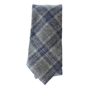 TOMMY HILFIGER Gray Navy Blue Tartan Plaid Wool Blend Slim Tie - Picture 1 of 3