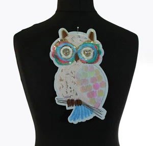 Extra große Eulen Patches Pailletten Applikation Patch Motiv zum Aufnähen - Bild 1 von 2