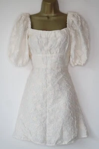 ZARA CREAM FLORAL EMBROIDER PUFF SLEEVE SKATER TEA DRESS SIZE L BNWT - Picture 1 of 4
