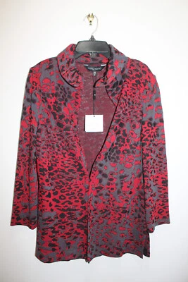 CHAQUETA MING WANG PUNTO CLARO CUELLO SUAVE ABSTRACTO MANCHADO NEGRO GRIS ROJO TALLA XS Foto 1 de 4