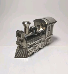 Vintage Silver Plate Locomotive Coin Bank Steam Engine Train Piggy Bank Y202 - Picture 1 of 6
