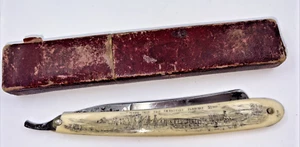 RASOIO SCRIMSHAW DATATO 1877 "QUI UNA VOLTA STAVANO AGRICOLTORI ASSEDIATI" - RARO AMERICANO - Foto 1 di 13