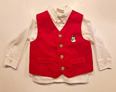 Colete de veludo vermelho masculino BT KIDS 24 meses camisa anexada Natal vintage década de 1990 - Imagem 1 de 4