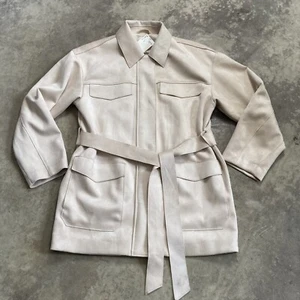 HM Jacket Womens Size Small Beige Faux Suede Belted Pockets Shacket Shirt - Picture 1 of 15