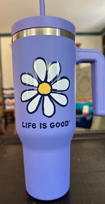NWT  LIFE IS GOOD 40 OZ  STAINLESS STEEL INSULATED TUMBLER "SIMPLE DAISY" - Image 1 of 3