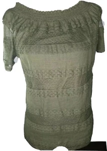 Time and tru Top Medium 8-10 maglia occhiellata a strati oliva SS collo elastico dettagliato! - Foto 1 di 6