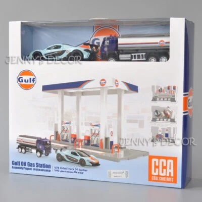 Gulf Oil Gas Station Assembly Playset McLaren P1 GTR Volvo Truck Oil Tanker - Image 1 of 4