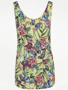 George Bnwt Lime yellow multi floral butterfly tropical vest top size 18 - Picture 1 of 11