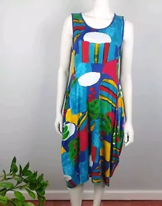 Orientique Size 10 Maxi Dress Colourful Pockets Rayon Round Neck Sleeveless - Picture 1 of 12