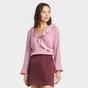 A New Day Women's Flounce Long Sleeve V-Neck Ruffle Wrap Blouse Pink Size Medium - Picture 1 of 9
