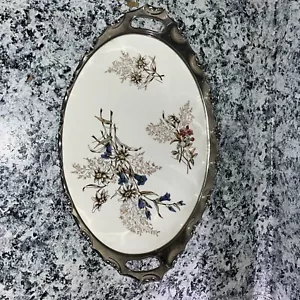Hermosa bandeja floral multicolor vintage de porcelana y estaño - Imagen 1 de 6
