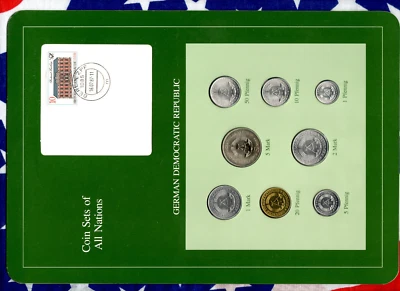 Наборы монет всех стран Восточной Германии ГДР с картой все 1979 UNC, но 20 Pf 1981 - Изображение 1 из 2