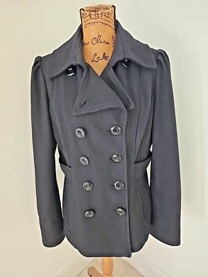 Chaqueta Abrigo Attention Mezcla Lana Doble Pecho Para Mujer M Forrada Negra Forrada Formal Foto 1 de 4