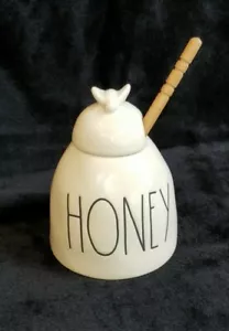 Rae Dunn "HONEY" Pot & Dipper White Bee Lid - Picture 1 of 9