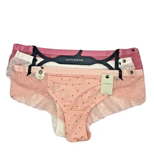 Lucky Brand 3 Pack Tanga Panties Plus Size 1X Valentine’s Day Lacey Cheeks Pinks - Picture 1 of 7