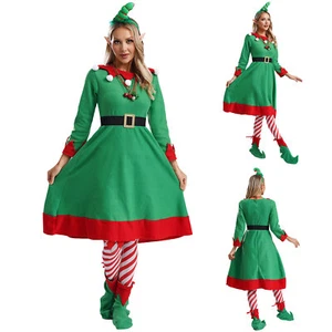 AU Womens Christmas Elf Costume Xmas Santa Helper Dress Up 6 Pieces Outfits - Picture 1 of 22