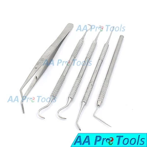Gancio sonda esplorazione pulizia denti cura denti pick pinze dentali acciaio inox x5 - Foto 1 di 3