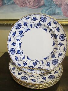 Spode England Colonel Set Of 5 Porcelain Salad Plate Blue Gold