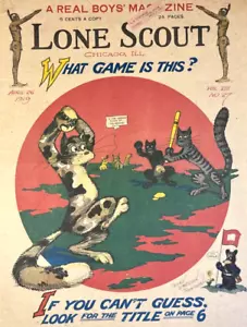 Anthropomorphic Cats Playing Baseball Perry Emerson Thompson Lone Scout Magazine - Picture 1 of 4