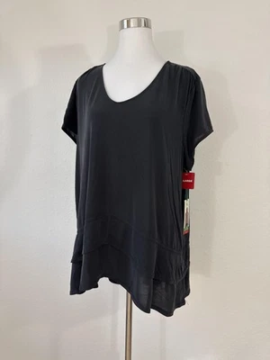 Camisa GreenTea Mujer XL Negra Lavada en Arena Doble Volantes Top Modal Poliéster Nueva con Etiquetas Foto 1 de 4