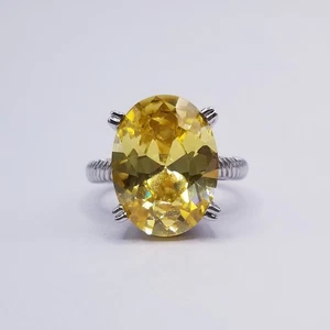 Sterling Silver Simulated Yellow Sapphire Ring 9.53g - SIZE 6 - Picture 1 of 13