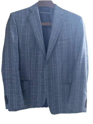 Ralph Lauren Hombre 46 R 2 Botones Traje Chaqueta Abrigo Azul Rejilla Lana Seda Lino Foto 1 de 4