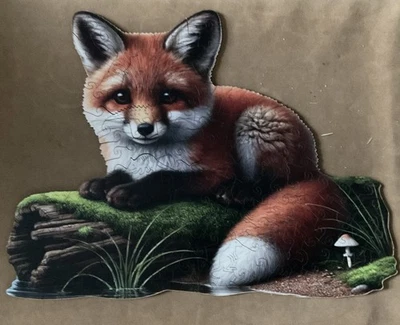 150 Shaped Piece Wooden Jigsaw Puzzle Moss wood Fox By Art Australia  - Image 1 of 2