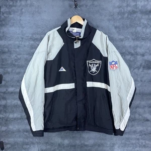 Vintage NFL Raiders Spell-out Jacke Herren XL schwarz grau Apex One Full Zip - Bild 1 von 5