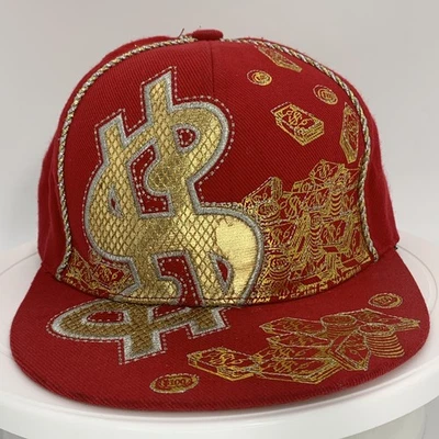 Gorra ajustada roja con estampado de dinero dorado talla XL líder ropa deportiva de calle usada Foto 1 de 4