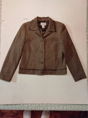 Blazer Pendleton de lana con ribete de cuero para mujer 8 bolsillos marrones forrado satinado excelente Foto 1 de 4