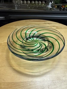 5218 Vintage MCM Glasschale venezianischer Stil klar Sockel Spirale aus grünem Glas  - Bild 1 von 5