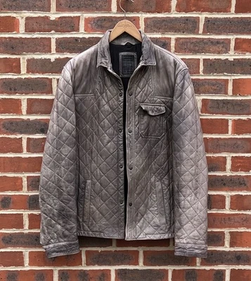 All Saints Mens ROVE Leather Jacket LARGE Grey Quilted Shirt Shacket AllSaints - Image 1 of 4
