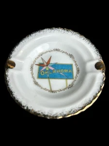 Vintage Oklahoma Souvenir Ashtray Fine China Smoking Tobacco Advertisement  - Picture 1 of 5
