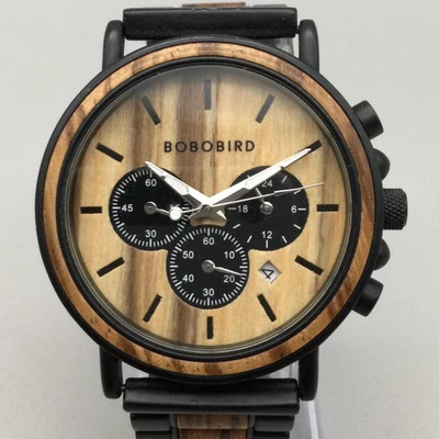 Reloj BOBO BIRD Hombre Cronógrafo Madera Acero Inoxidable 44mm Fecha Marrón 6.75" Foto 1 de 4