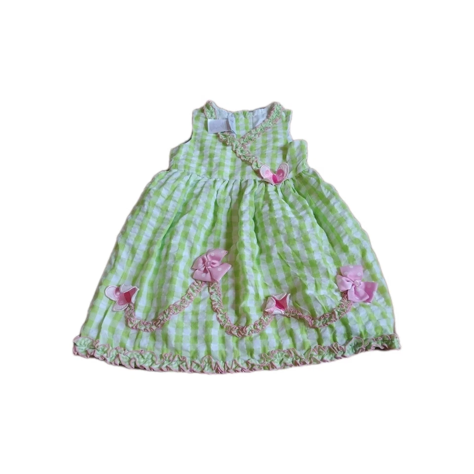 Vestido Bonnie Bebé Niñas Talla 5 Verde Blanco Cuadros Guinga Algodón Lazos Mariposa  Foto 1 de 4