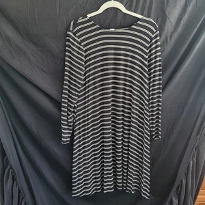 🖤 Old Navy Women’s Black & White Striped Long Sleeve Swing Dress Size L - Picture 1 of 6