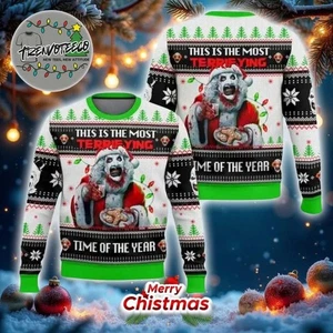 Terrifier This Is The Most Terrifying Time Of The Year Christmas Ugly Sweater - Picture 1 of 2