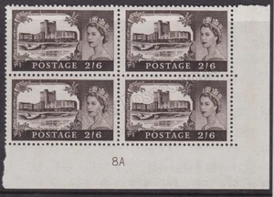 GB SG 595A MNH MINT STAMP 1963 Castle Definitive 2/6 BROWN PLATE BLOCK 8A - Picture 1 of 1