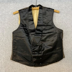 Antike viktorianische Seide Satin Herren zweireihige Weste • schwarz • 38" Brustumfang - Bild 1 von 14