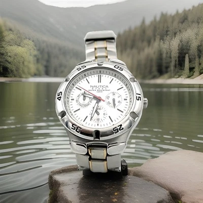 Quality NAUTICA Steel Multifunction 3 eye silver dial N10074  Japan -Clearance! - Image 1 of 4